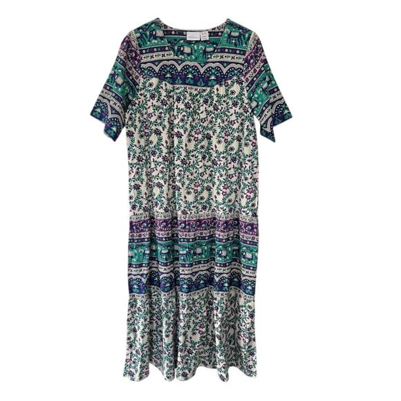 The Vermont Country Store Ankle-Length Cotton Muumuu Tiered Dress M Hawaiian - Picture 2 of 9